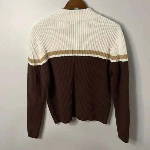 st. john's bay  Brown/Cream Vintage Quarter Zip Sweater Size XL