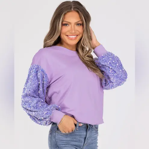 White Birch purple barbiecore sequin embellished bling long puffy sleeves NWT 3X