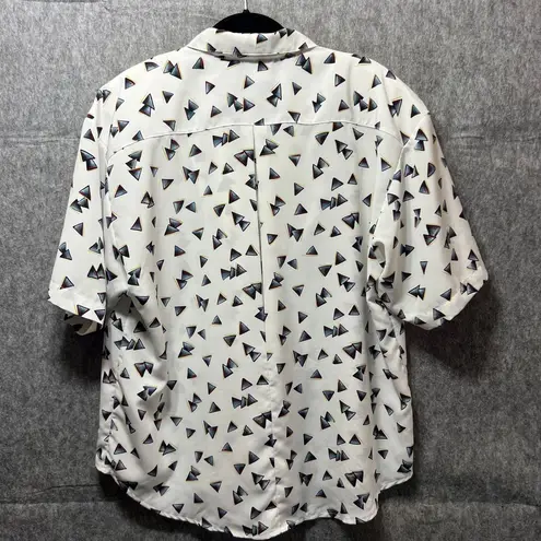 Spalding Vintage 80s Triangle Print Short Sleeve Blouse White Size 16 Workwear Secretary