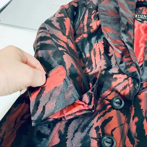 Red Black striped silky cropped blazer, size PS