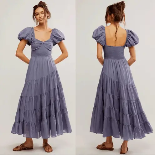 Free People  Dainty Ethereal Sundrenched Short Sleeve Maxi Size Large Periwinkle