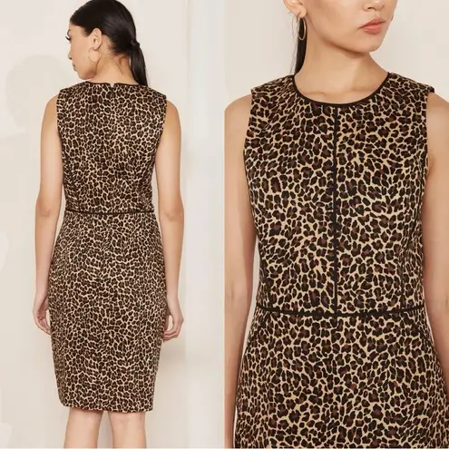 J.Crew  Vegas Animal Leopard Print Sheath Dress Knee Length Bi-Stretch Cotton