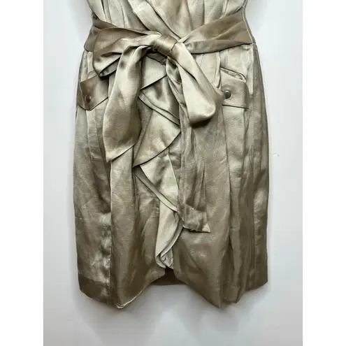 Cynthia Steffe sleeveless satin ruffle v neck utility belted mini dress size 8