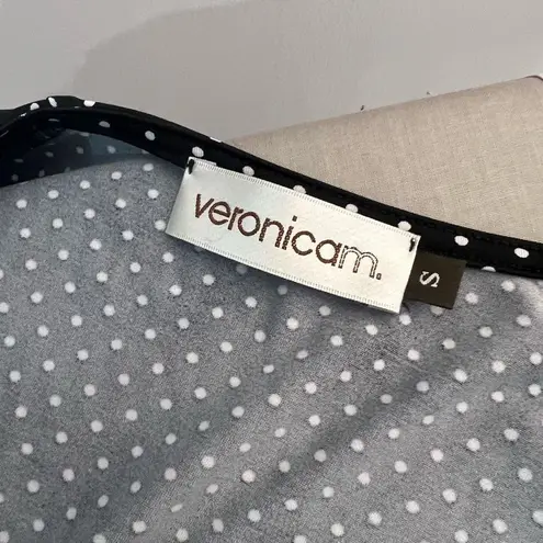 Veronica M short ruched sleeves black and white polka dot wrap dress size small
