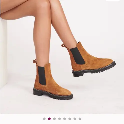 Staud Dutch Chelsea Boots Brown Suede with White Stitching Size 9