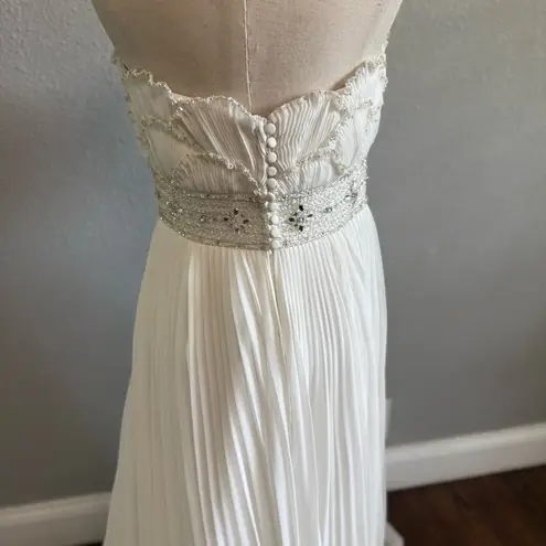 Jasmine Couture Strapless Wedding Dress Pleated Skirt Size 8 Sequins Beaded White