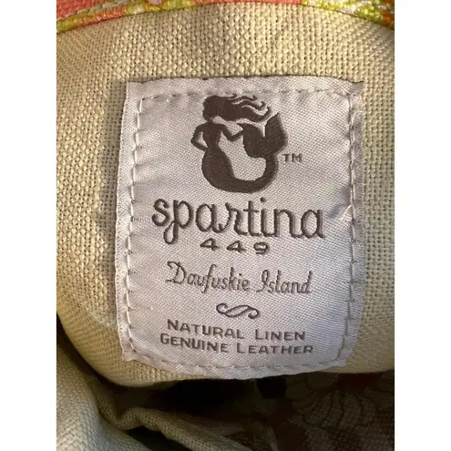 Spartina 449 Womens Size Tote Bag Floral Print Red Canvas Linen Leather Garden C