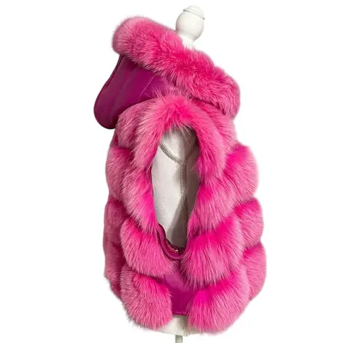 Smith Fine Furs Genuine Fox Fur Convertible Hooded Jacket To Vest Pink Dyed 2XL Size 2X