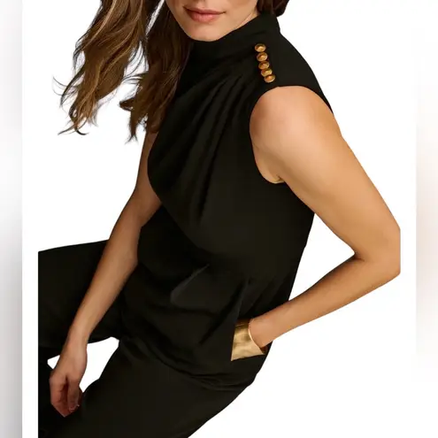 Donna Karan NWT Women's Mock-Neck Sleeveless Straight-Leg Jumpsuit Black 10
