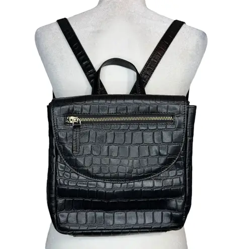 Ashwood London Bag Black Croc Embossed Leather Backpack Purse