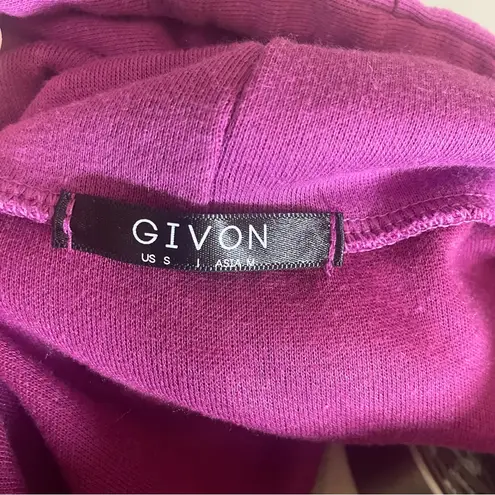 Givon S Purple Short Sleeve Zip Hoodie Sweatshirt Cotton Blend Kangaroo Pocket Purple