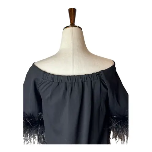 Tuckernuck Shirt Women XS Black Feather Miranda Off The Shoulder Blouse NWT