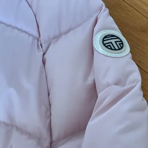 Tory Sport Cropped Performance Satin Down Jacket in pastel pink size small