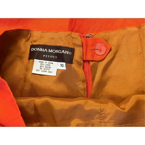 Donna Morgan Petite Orange Linen High Waisted Slacks Pencil Pant sz 10P Retro