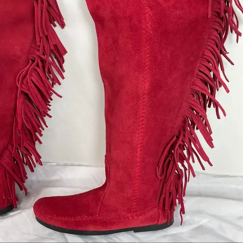 Minnetonka NEW  x Maje Red Suede Fringe Boots