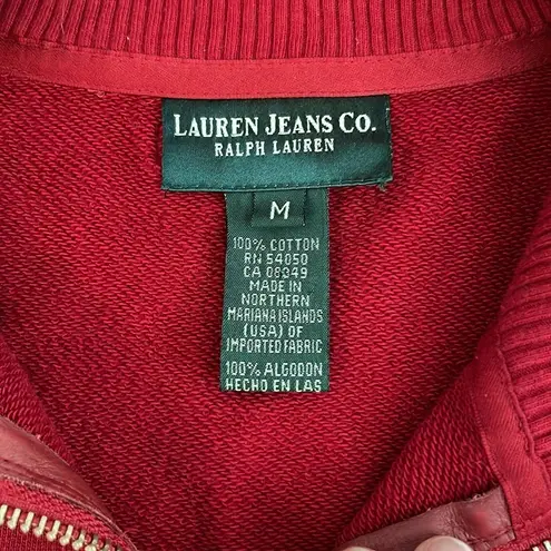 Ralph Lauren  Lauren Jeans Co Red Zip Pullover Sweatshirt Cotton Pocket Medium