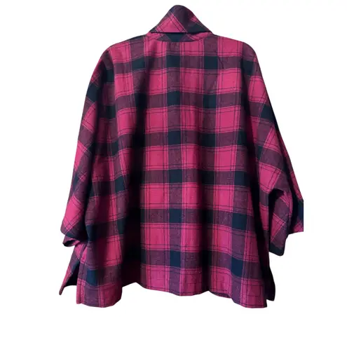 Coldwater Creek Womens Plaid Cape Coat Poncho Red Black Button Pockets