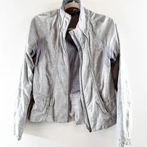 Lululemon  Run Floral Long Sleeve Full Zip Travel to Track Jacket Fossil Gray 4 - Image 4
