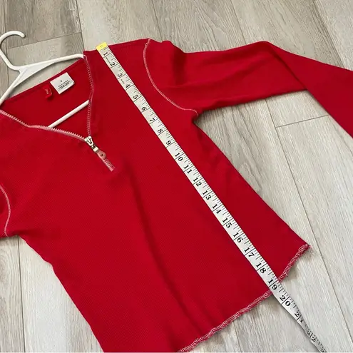 Vintage Y2K Sweater cotton half zip ribbed womens Red (small) bright streetwear