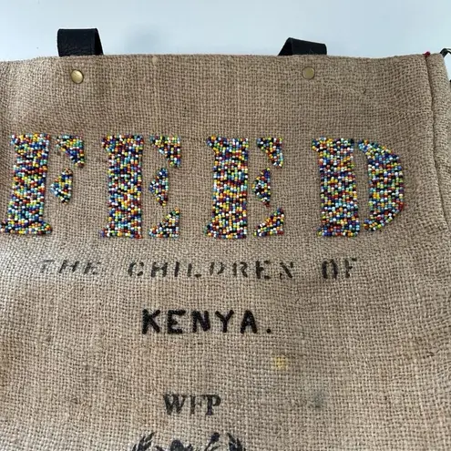 π FEED Kenya Africa Bag | Beaded Burlap Reversible Tote | WFP Artisan Crossbody Tan