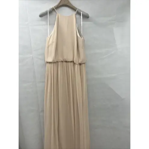 Donna Morgan NEW BHLDN  Alana Chiffon Halter Wedding Guest Gown Champagne Tan  8