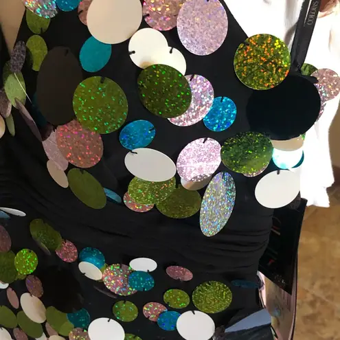 Colors Size 6 Halter Iridescent Shimmer Sequin Disc Party Dress Homecoming NWT Black