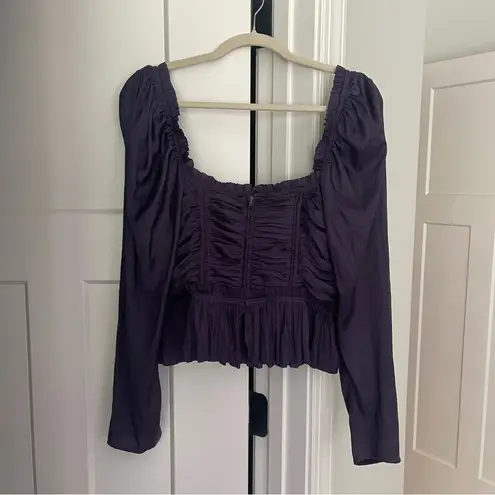 Ulla Johnson NWT Purple Mia Blouse Long Sleeve Satin Bustier Peplum