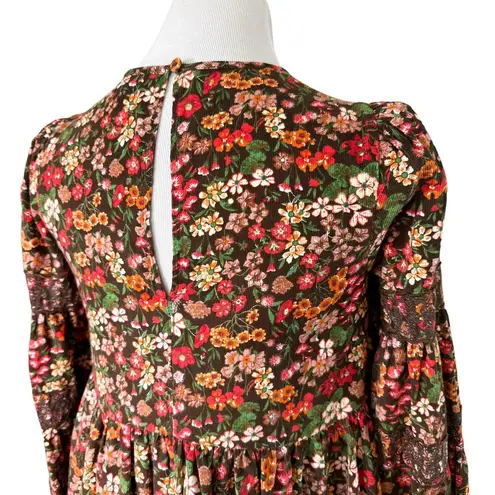 ByTimo NEW Baby Cord Shift Dress Floral Corduroy Lace Tiered Brown Multi XS