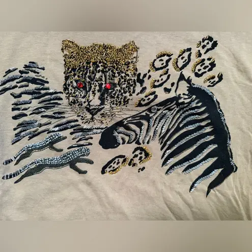 Vintage Doncaster jewel beaded jungle cats cotton shirt, size medium Black