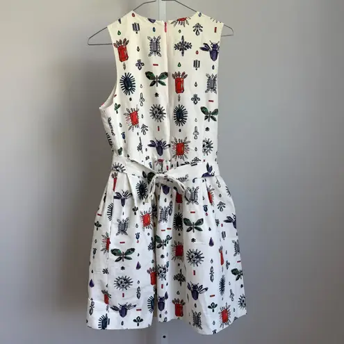 Elise IV Printed Fit & Flare Dress Sleeveless Ivory Colorful Gemstone White Size 12