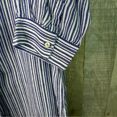 Foxcroft Size 18 Linen Purple & White Stripe Hidden Button Front Shirt Top