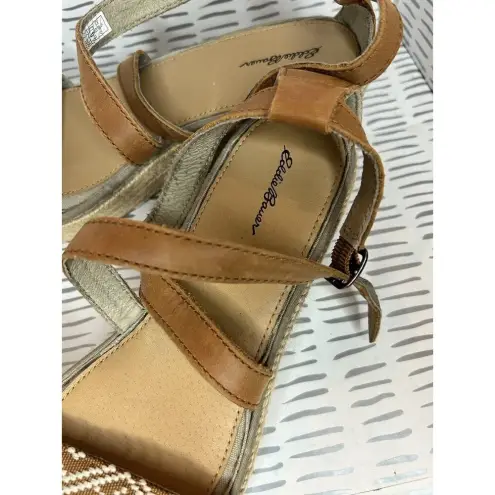 Eddie Bauer  W. Kara Canvas‎ Wedge Sandal Brown Leather Straps Size 9
