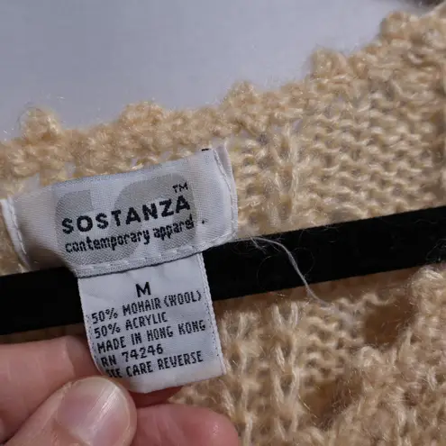 VTG 90s Sostanza Mohair Blend Open Knit Sweater Butter Cream Yellow M Romantic Size M