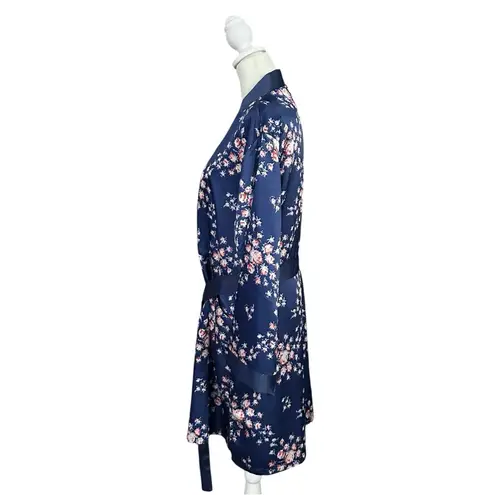 Morgan Lane x Fab Fit Fun Navy Floral Satin Belted Robe Sz Small/Medium
