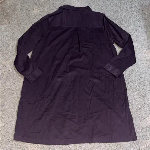 J.Jill  Luxe Soft Corduroy Fine Wale Shirt Dress Roll Tab Sleeves Spiced Wine L