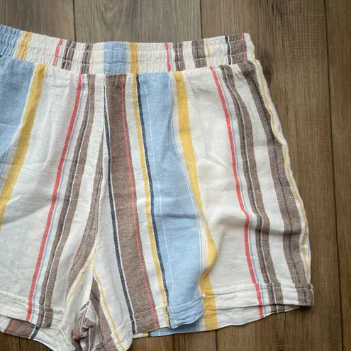 Colorful Striped Linen Blend Shorts | Size L | EauC | Pockets | Relaxed Fit Blue Size L