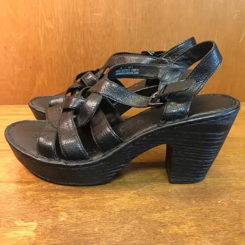 90s Y2K Børn Braided Leather Platform Sandals, Black Chunky Block Heel Size 9