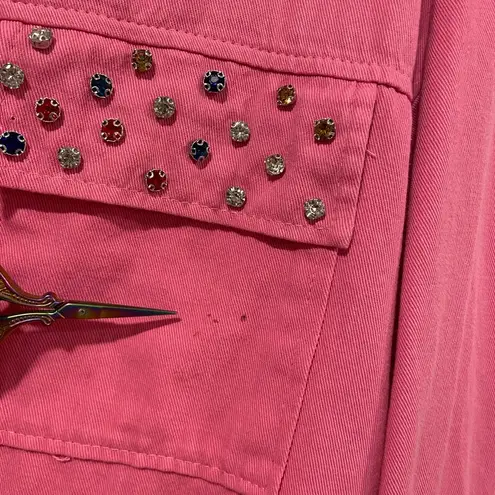 Pink City Size L Pink Bedazzled Pocket Long Sleeve Colorful Mixed Button Shirt Size L
