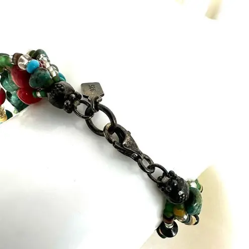 Peyote Bird sterling silver turquoise and coral multi strand bracelet Blue