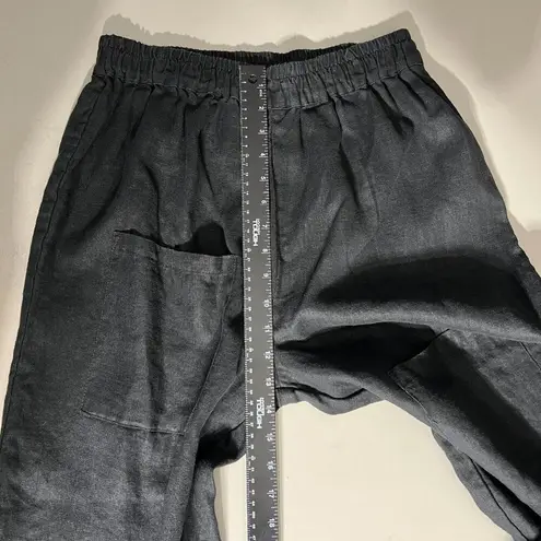 Linen Pants Womens Large Black Lagenlook Minimalist Straight Leg Cropped Stretch