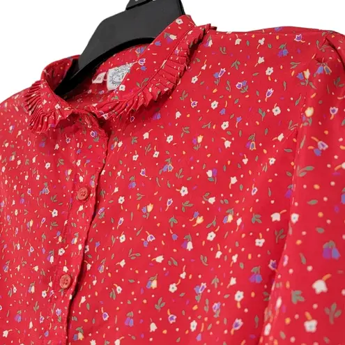 The Villager VTG Red Mini Floral Print Button Down Long Sleeve Women's Size 16