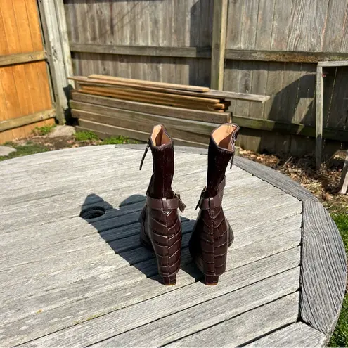 Schutz NWOB Jorian Womens Brown Crocodile Embossed Leather Wedge Bootie Size 10