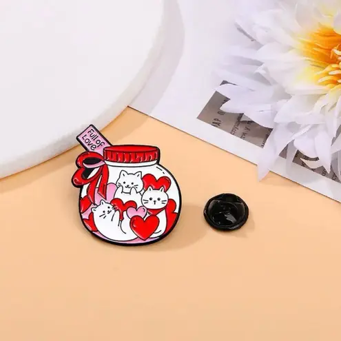 4 Pcs‎ Red, Pink & White Color Black Cat Shape Pin Set Simple Animal Theme Pin Red