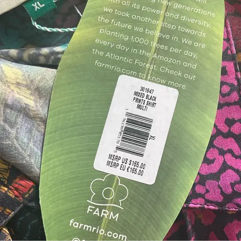 Farm Rio Mixed Black Prints Lenzing Ecovero Viscose Button Shirt In Multi Sz XL