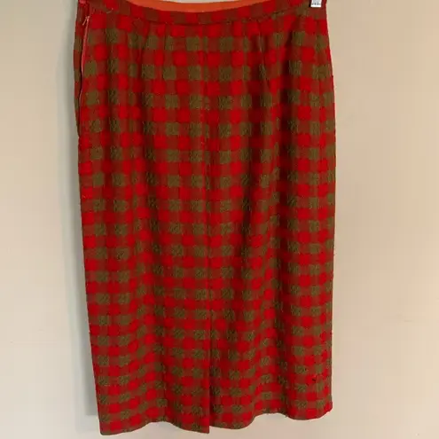 Vintage | Virgin Wool Cadillac Original Red Green Checked Midi Skirt Small
