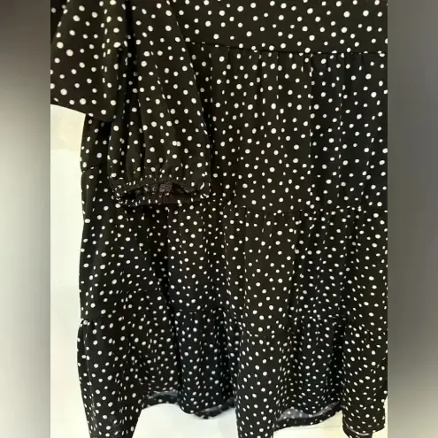 Monteau  Womens Black Polka Dot Baby Doll 3/4 Sleeves & Ruffle Hem Top