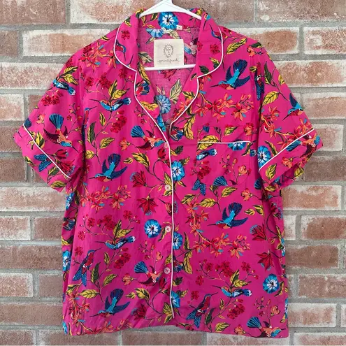 Printfresh Hummingbird Haven 2 Piece Pajama Set Women’s Medium Pink Artsy Cotton