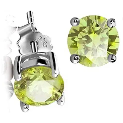 Giani Bernini  CZ 925 Silver STUD EARRINGS 1/4” Green Peridot Birthstone August