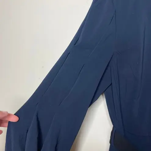 Badgley Mischka Belted V Neck Sheath Dress Navy Hourglass Belted Puff Sleeves 8