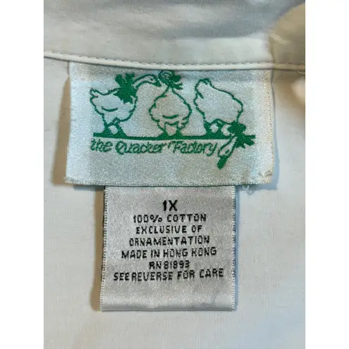 Vintage The Quacker Factory Womens Button Up Top Size 1X Embroidered Floral Bees White